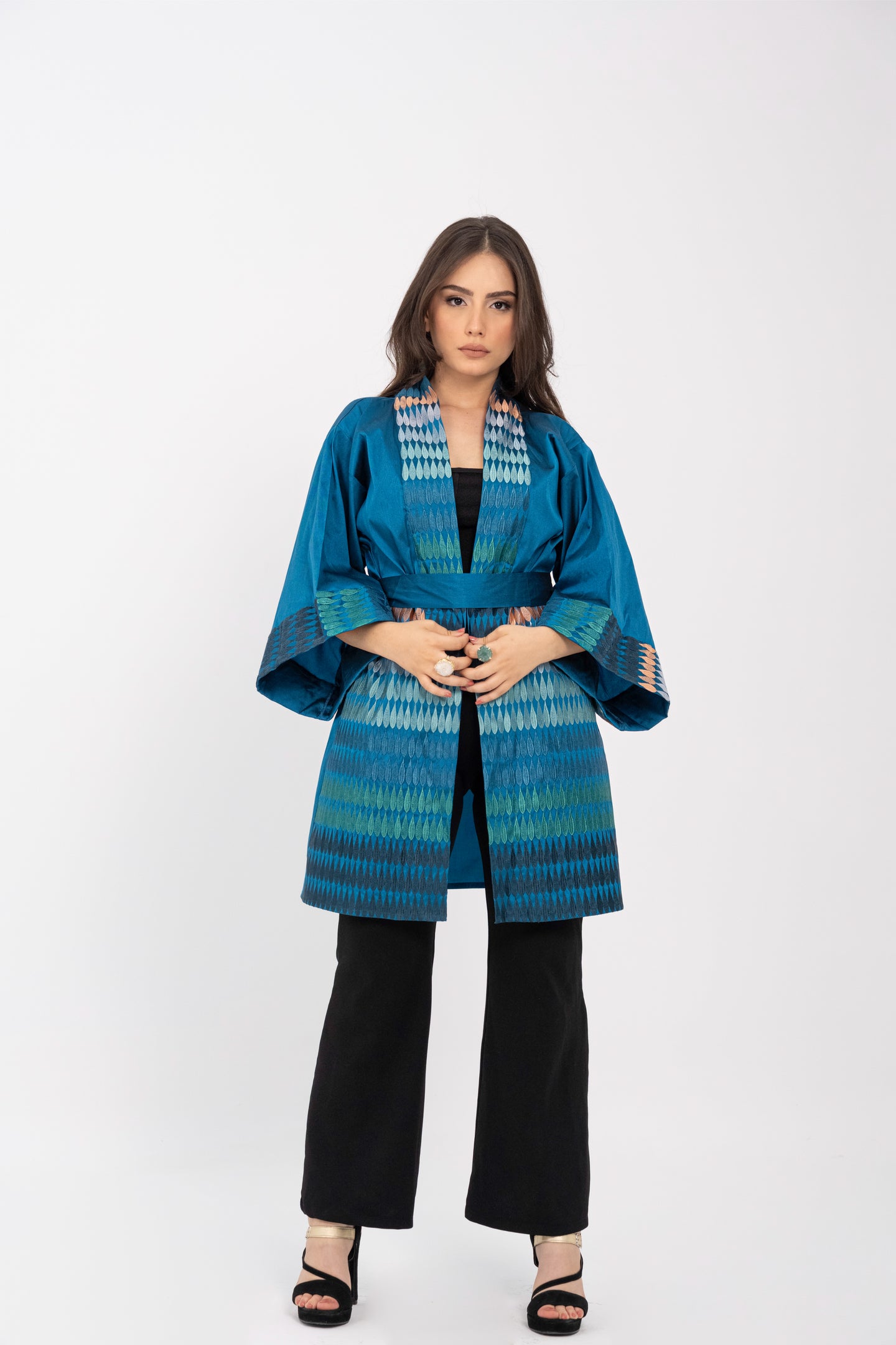 MIRAGE - Blue Short Embroidered Cardigan
